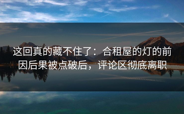 这回真的藏不住了:合租屋的灯的前因后果被点破后,评论区彻底离职 这回真的藏不住了:合租屋的灯的前因后果被点破后,评论区彻底离职